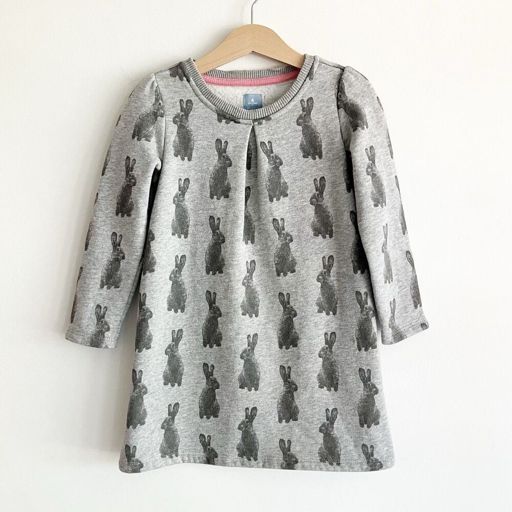 babyGap Outlet Rabbit Print Dress Girls Sz 4 Gray Long Sleeve Bunny A Line